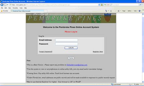 City of Pembroke Pines Online Account System.